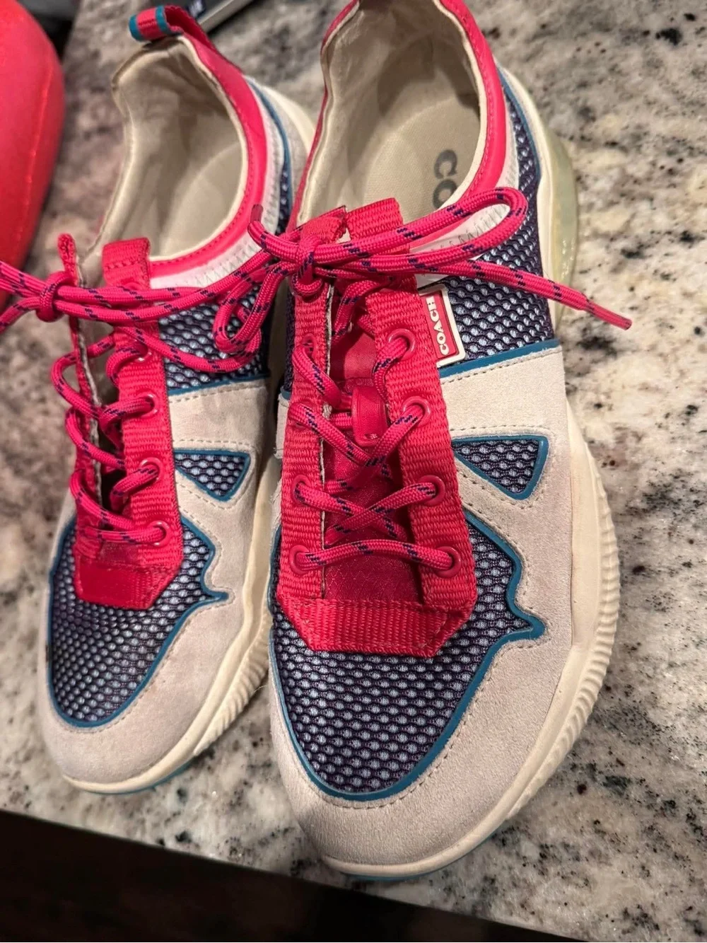 Coach Women's Multi-Colored Sneakers in Pink, Blue & Cream SIZE 10